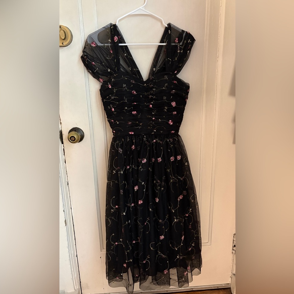 Unique Vintage Black and Pink Floral Dress